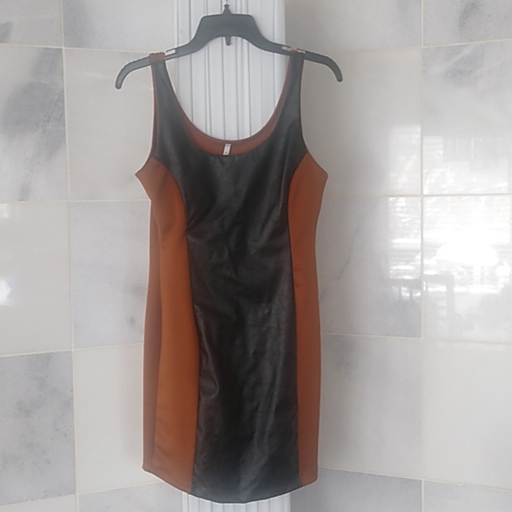 Pleather Dress Medium Black Brown Women's